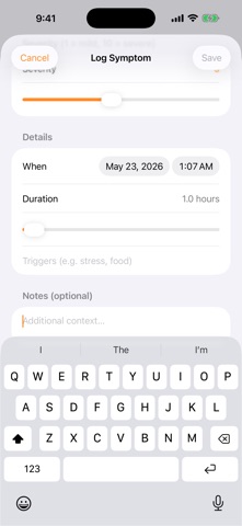 SymptLog Health Diary iPhone screenshot
