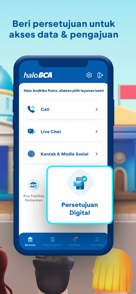 Halo BCA - La aplicación optimiza la gestión de consentimientos con la función "Persetujuan Digital", estratégicamente ubicada en el menú principal, cerca de la sección "Atur Fasilitas Perbankan".