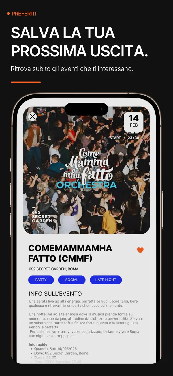 Screenshot ufficiale EasyVibe: Scheda evento e salvataggio