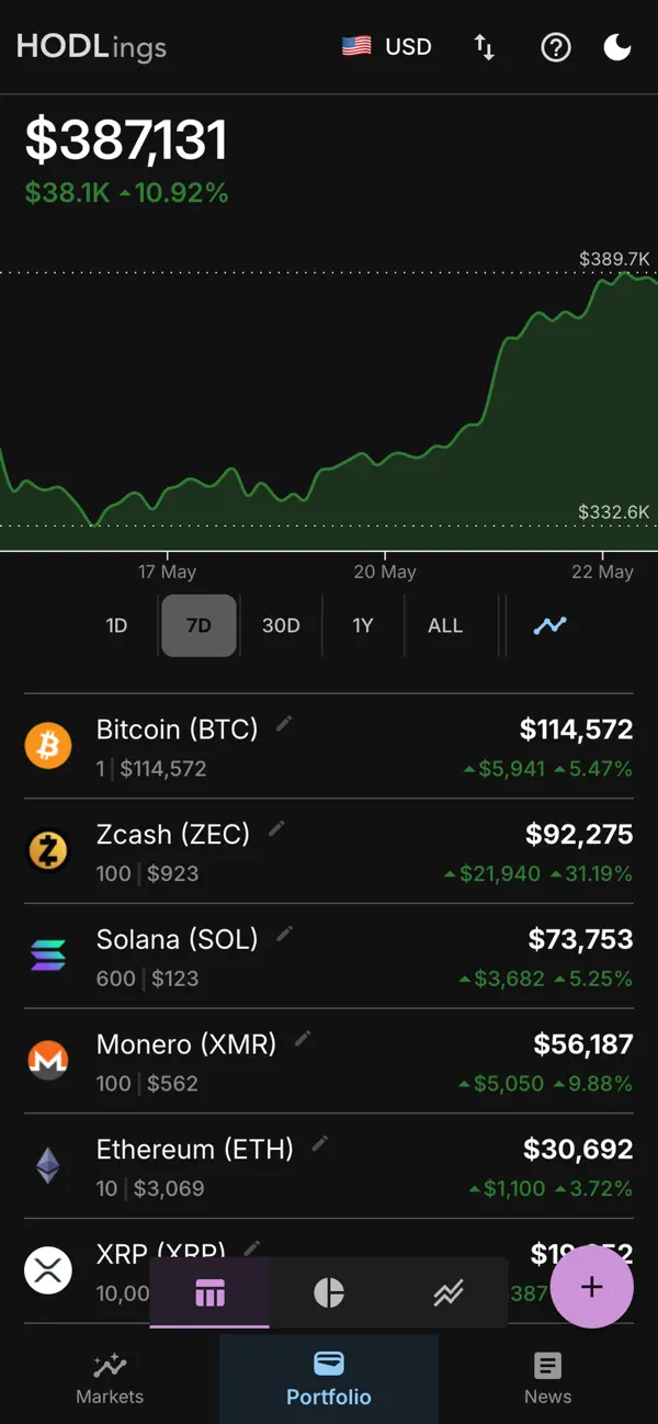 Screenshot #1 pour HODLings: Private Coin Tracker