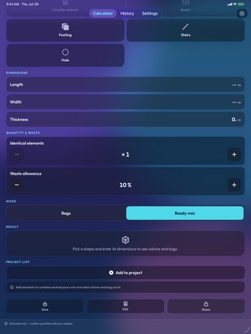Concrete Calculator & Bags iPad screenshot