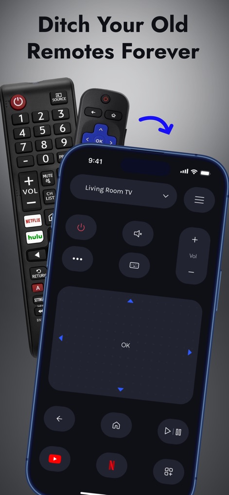 Universal TV Remote Control . - This image illustrates how the app replaces multiple physical remotes, providing a single, convenient digital control for all TV functions.