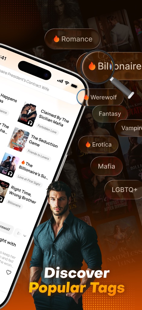 JoyLit - Users can effortlessly find new reads through the interactive "Popular Tags" feature and a comprehensive search bar.