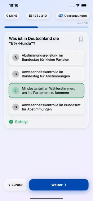 Einbürgerungstest Trainer 2026 screenshot 2