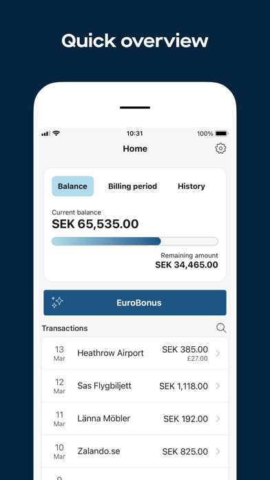 SAS EuroBonus World Mastercard Screenshot