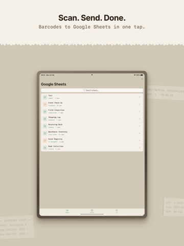 Barcode Sender: Scan to Sheets iPad screenshot