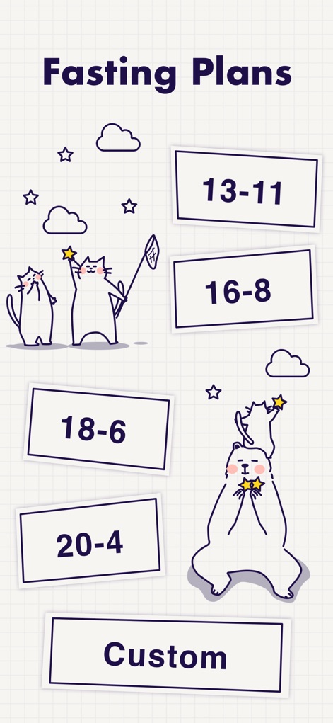 Intermittent Fasting Tracker ⁺ - Users can choose from a range of predefined fasting schedules like "16-8" and "18-6" or create their own customized plan with the "Custom" option.