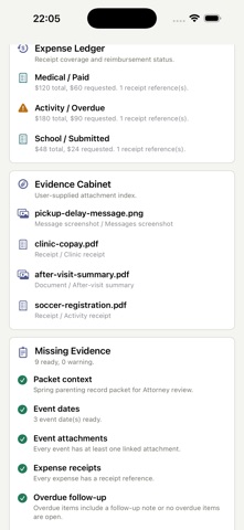Co-parenting Evidence Journal screenshot