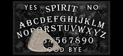 3D Spirit Board PLUS - This screenshot highlights the app's authentic spirit board layout, featuring the iconic alphabet arrangement and a movable planchette for spirit interaction.