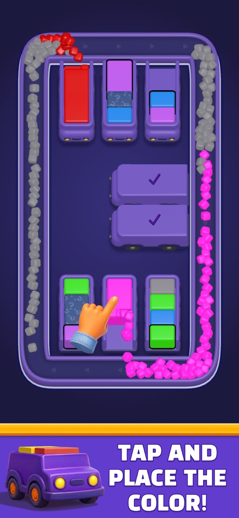 Loop Sort - Discover the app's core gameplay with a responsive tapping mechanism and the initial display of vibrant colored cubes ready for sorting.
