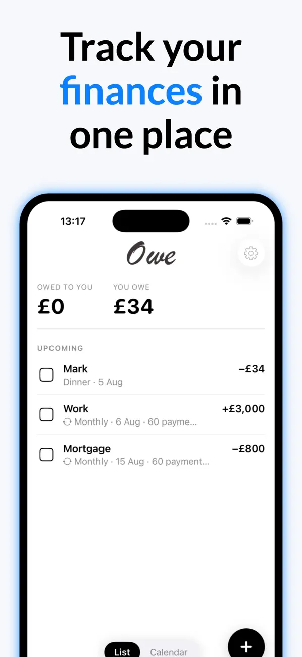 Screenshot #1 pour Owe - Monthly expense tracker