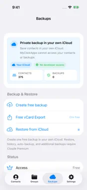 Cloude - Contacts Backup screenshot 1