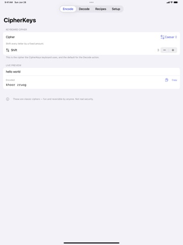 CipherKeys iPad screenshot