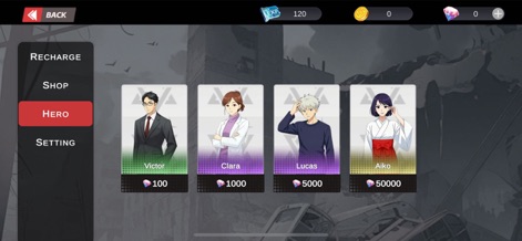 Cursebound: Black Domain - Discover the app's Hero section where players can acquire new anime-style characters and view their associated currency costs.
