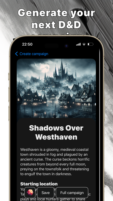DnD Characters and Campaigns iPhone screenshot 1 - Entertainment app