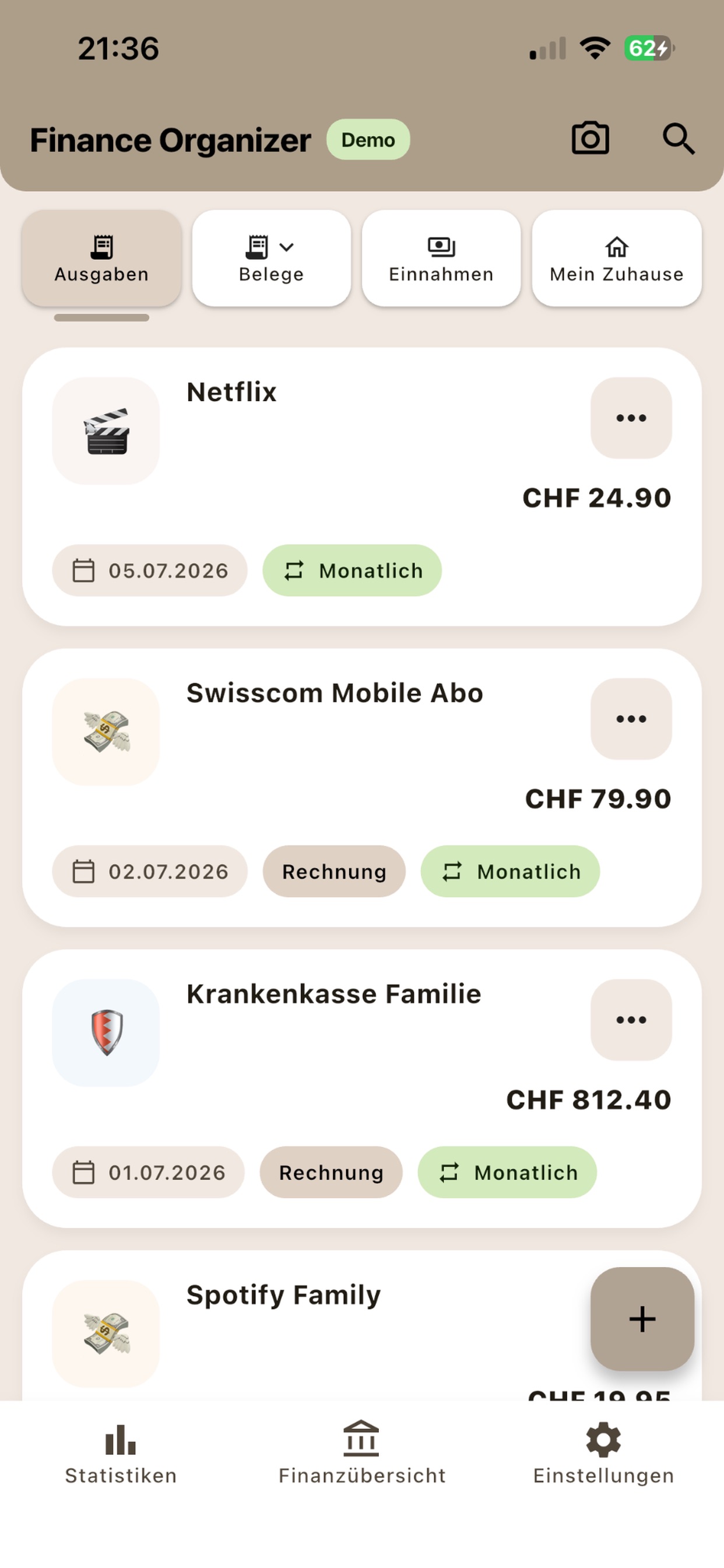 Screenshot 1 of Finance Organizer