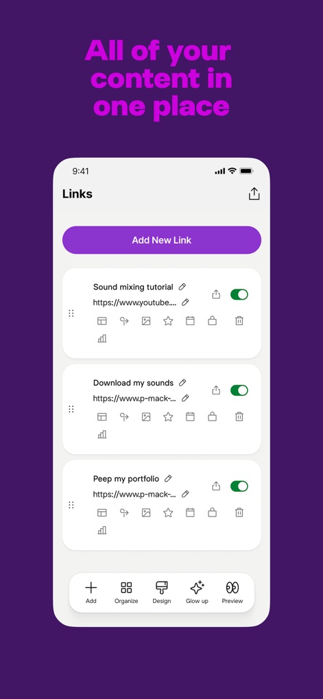 Linktree: Link in Bio Creator - This tool enables creators to easily add and organize diverse content links, from audio tutorials to portfolio items, all in one centralized list.