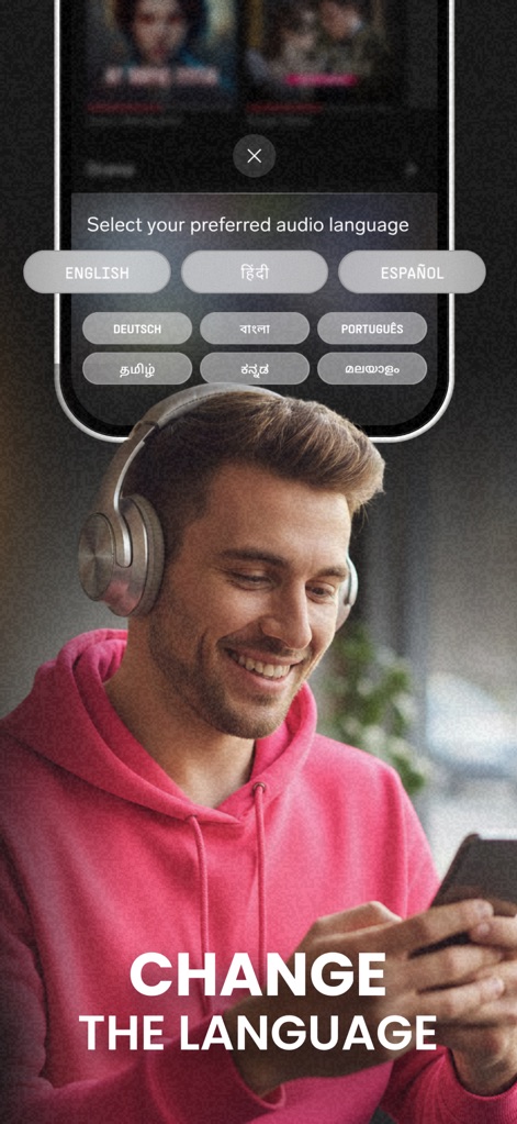 Pocket FM: Audio Series - The app offers robust multilingual support, enabling users to select their preferred audio language from an array of options including English and Hindi for a truly personalized listening experience.