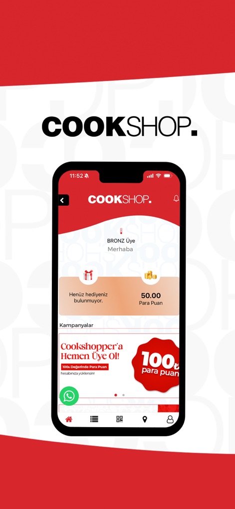 CookShoppers - Questa schermata illustra il saldo dei "Para Puan" accumulati e lo stato di appartenenza dell'utente come "BRONZ Üye", enfatizzando le ricompense immediate disponibili.