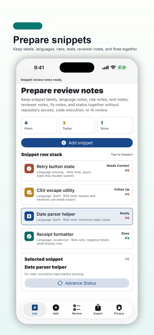 Screenshot #1 pour Code Snippet Review Pad