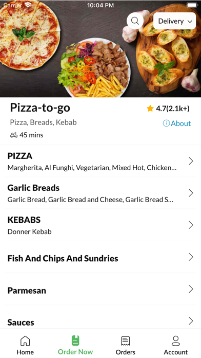 Pizza-to-go. Screenshot