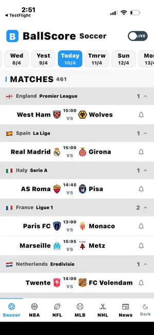 BallScore: Live Scores & Stats screenshot 1