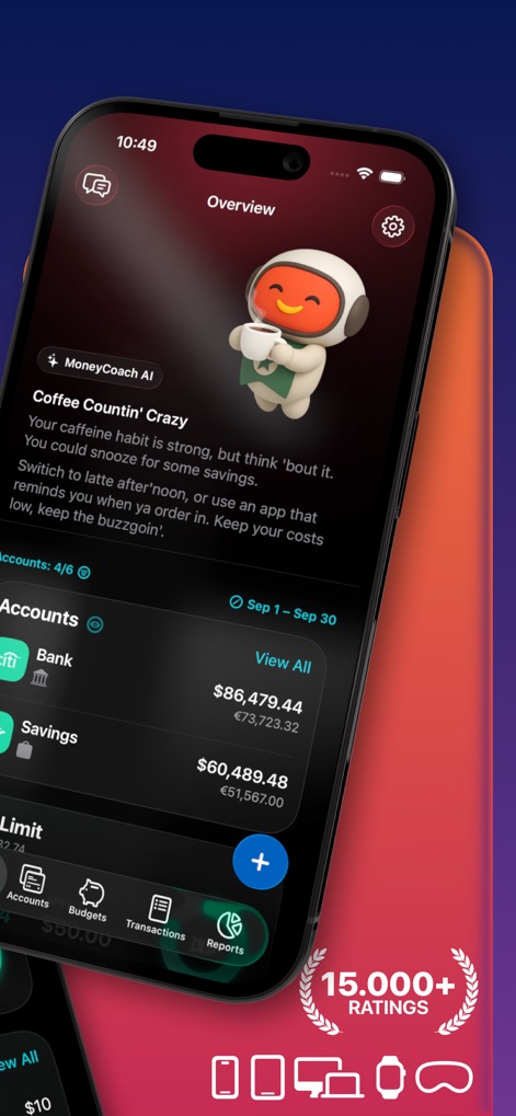 MoneyCoach: Budget Planner - This tool provides personalized financial advice through the MoneyCoach AI and offers seamless navigation via its intuitive bottom tab bar.