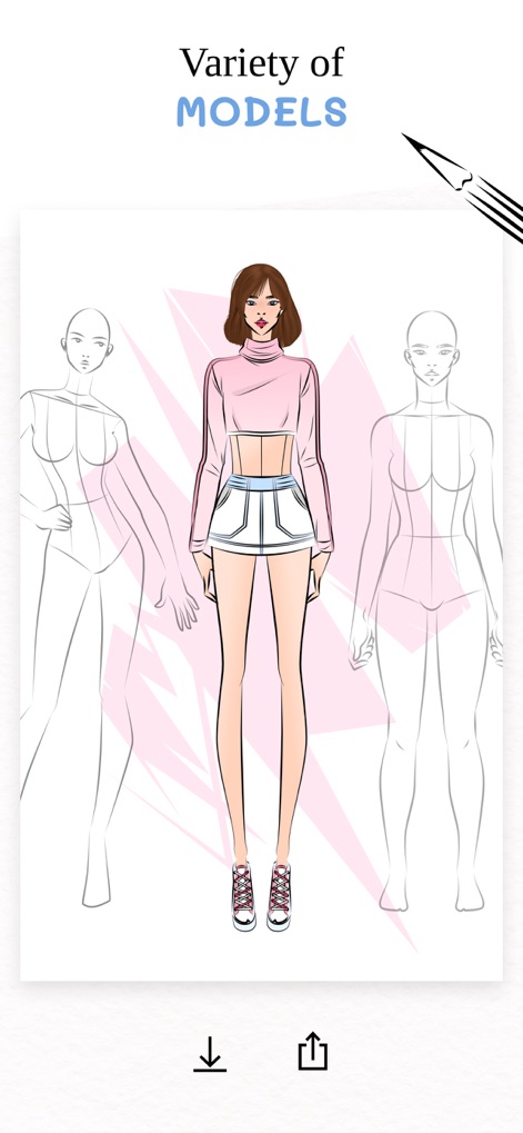 Fashion Illustration: Designer - The app offers a wide array of diverse model figures, allowing designers to visualize outfits on various body types and experiment with different clothing styles.