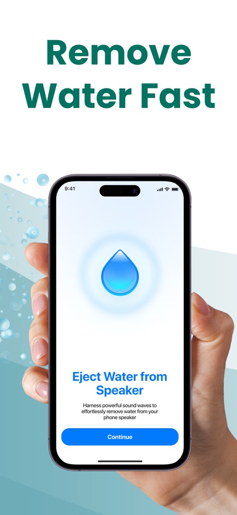 Clear Wave - Water Eject App - The app's intuitive interface guides users to 'Eject Water from Speaker' with a clear visual of a 'water droplet icon' indicating the primary function.
