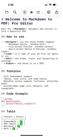 Markdown to PDF: Pro Editor screenshot