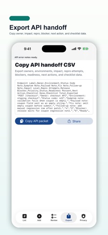 API Error Note Cards iPhone screenshot