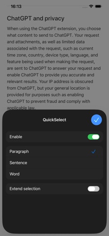 QuickSelect for Safari iPhone screenshot