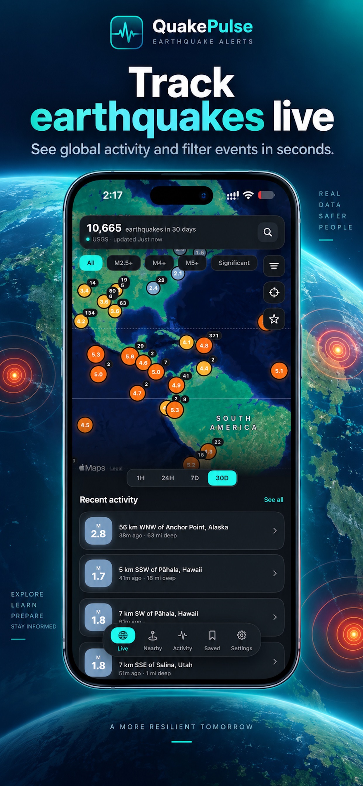 Screenshot 1 of QuakePulse: Earthquake Alerts
