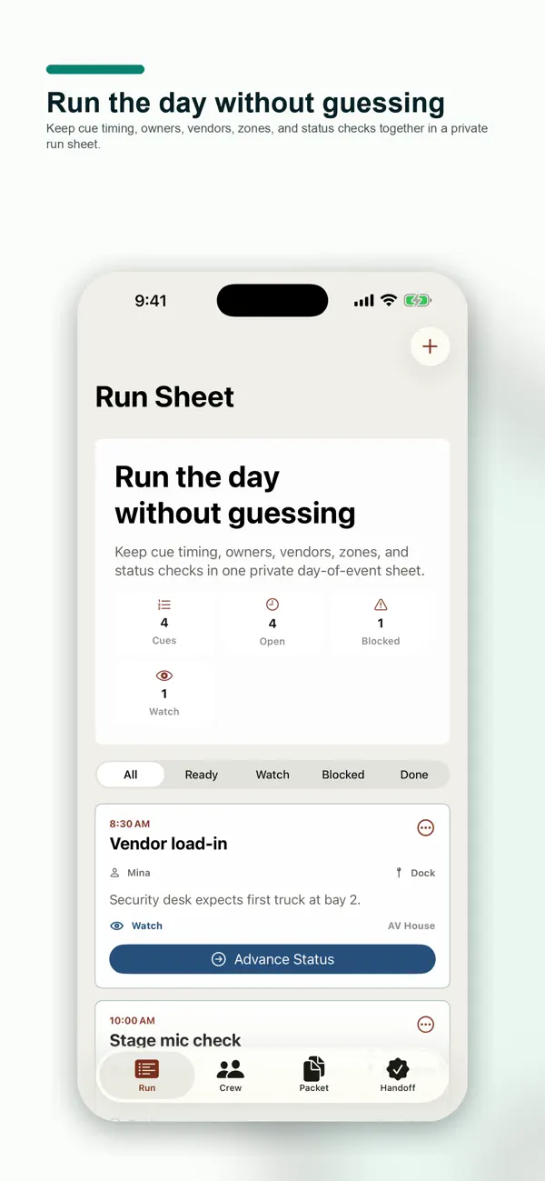 Screenshot #1 pour Event Run Sheet
