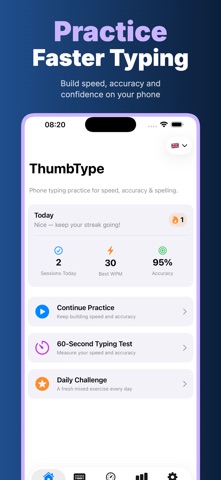 ThumbType: Typing Speed Test iPhone screenshot