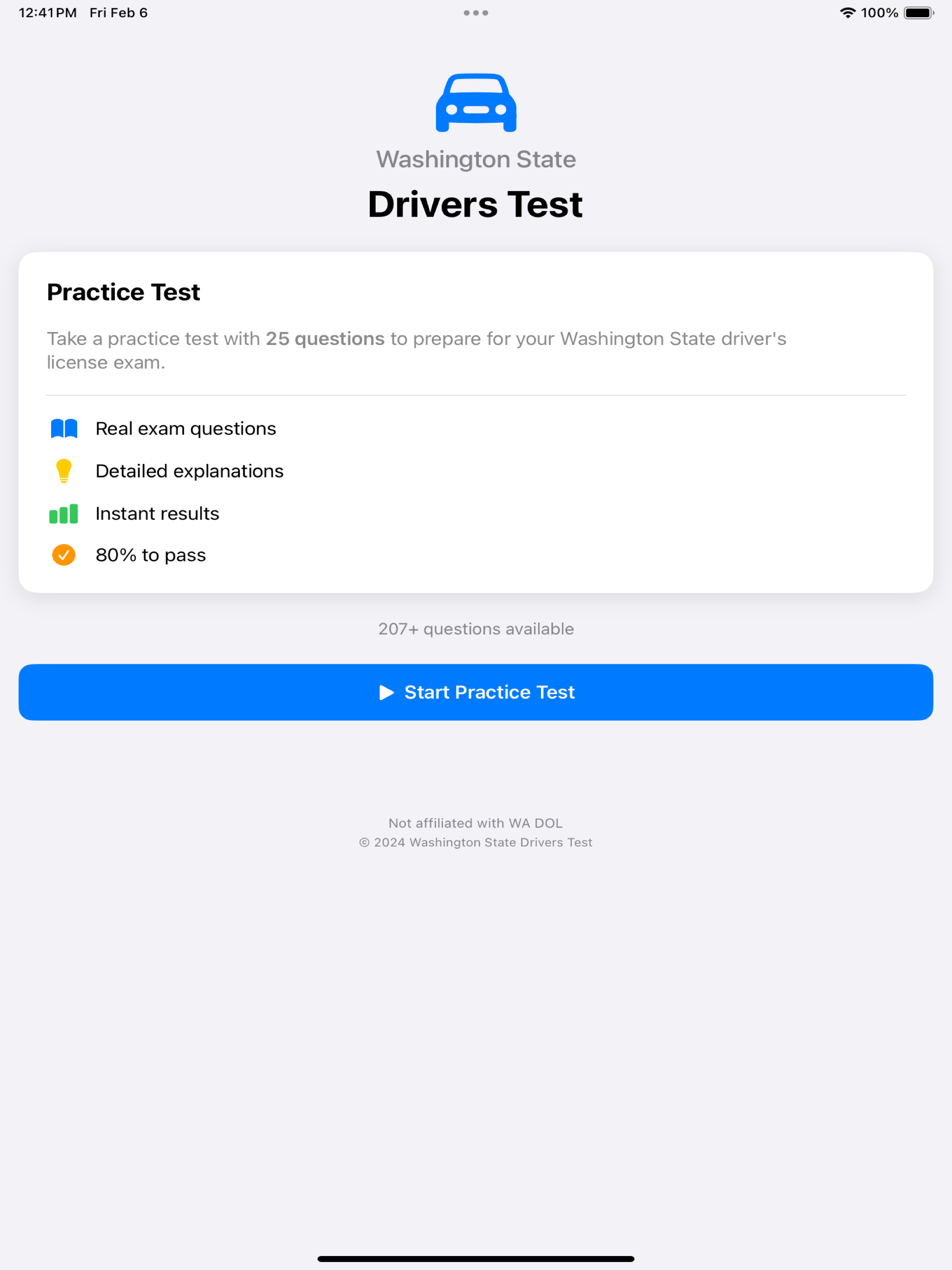 WA State drivers test