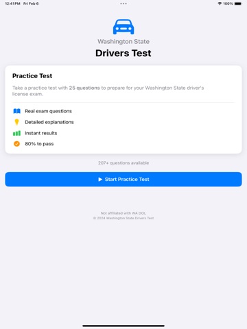 WA State drivers test iPad screenshot