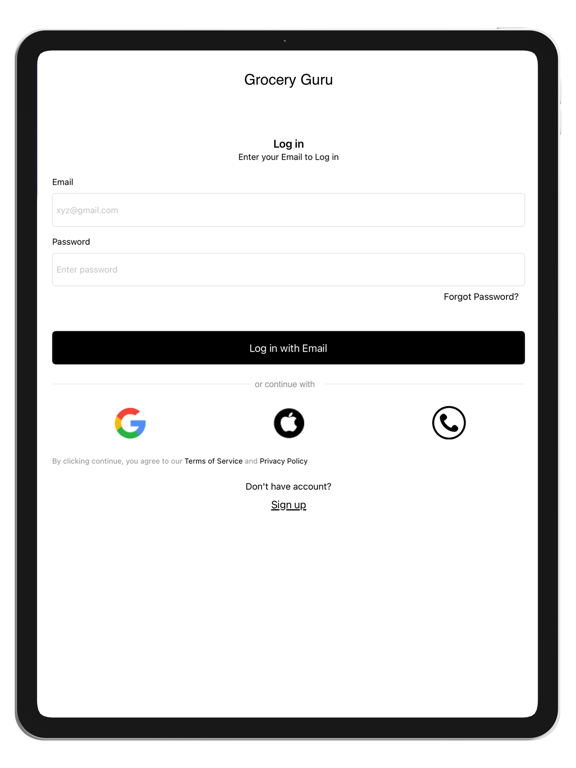 Grocery Guru App iPad screenshot 1 - Productivity app