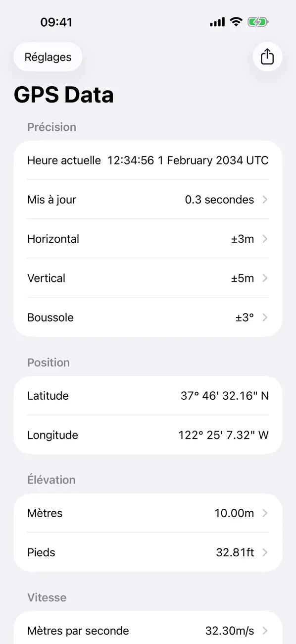 Screenshot #1 pour GPS Data – Coord., vitesse