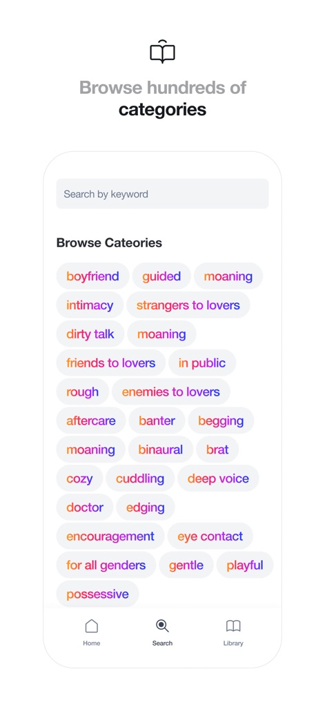 Quinn - Audio Stories - Navigate through a rich collection of audio content by utilizing the robust search bar and exploring an expansive range of category tags, from 'boyfriend' to 'dirty talk'.