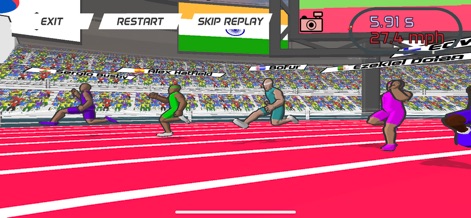 Speed Stars - Immerse in intense sprint moments, with current race time and blazing speed clearly visible on screen.