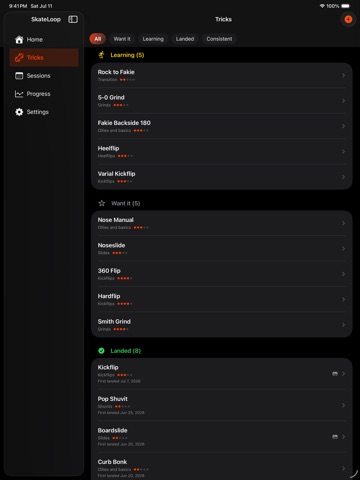 SkateLoop: Trick Progress iPad screenshot