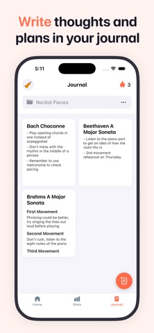 Andante Music Practice Journal screenshot