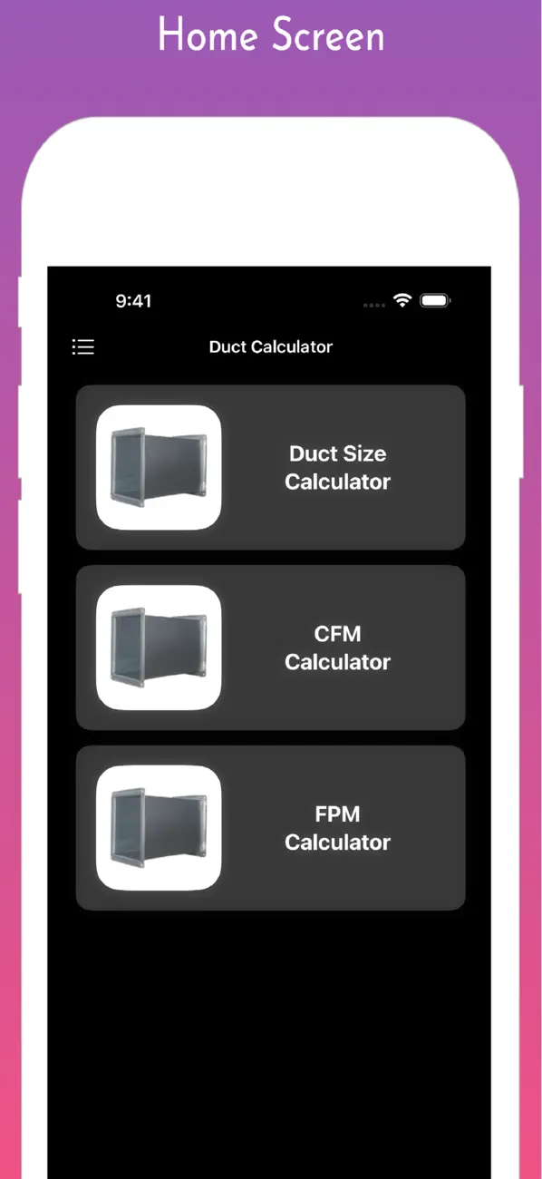 Screenshot #1 pour Duct Calculator Pro
