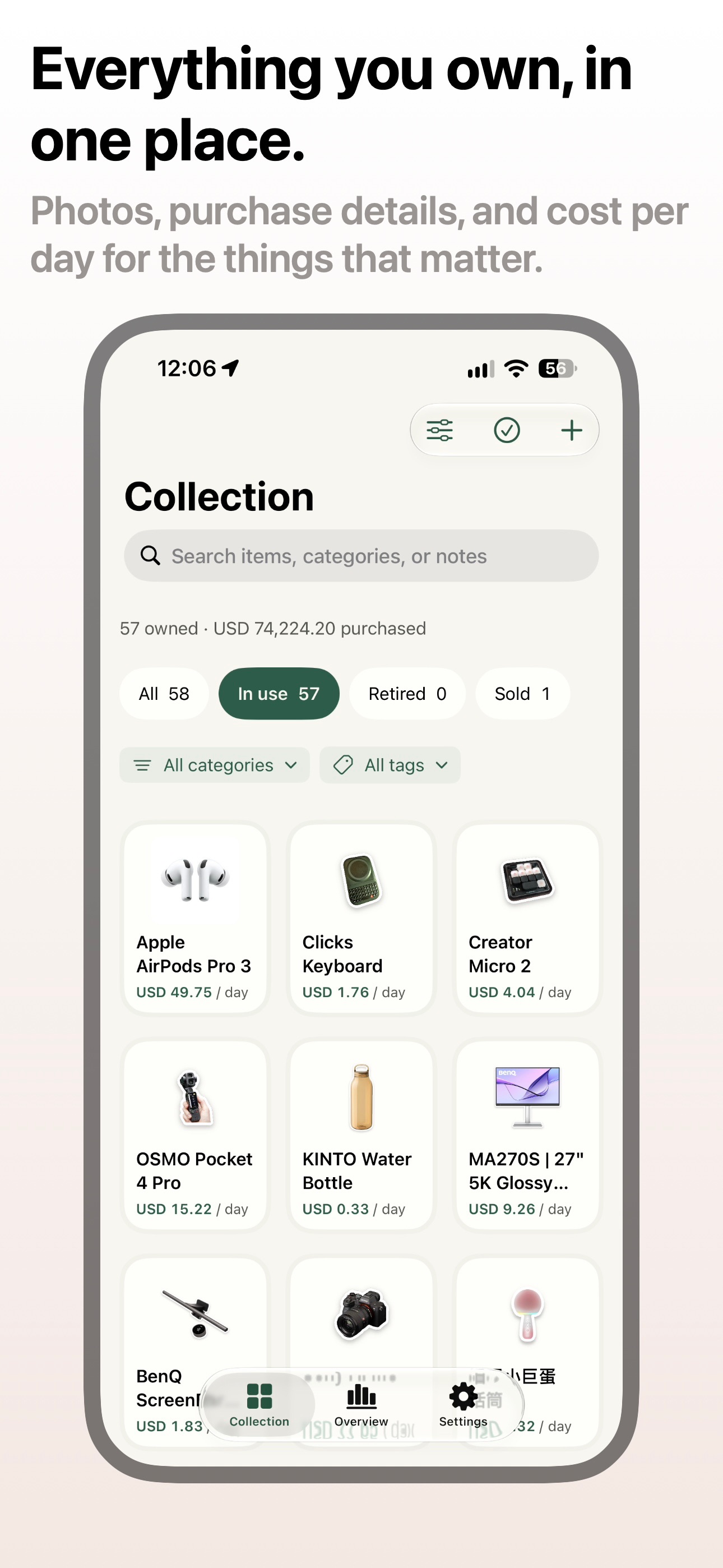 Screenshot 1 of Keeps: Asset & Cost Tracker