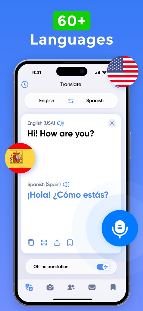 Voice Language Translator Pro - The app supports over 60 languages, enabling users to effortlessly translate text and quickly switch between desired language pairs using the intuitive interface.