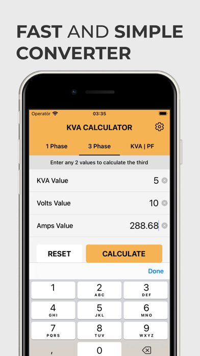 Screenshot #1 pour Kva Calculator Amps, Kw, Kva