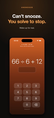 Unsnooze: Math Alarm Clock iPhone screenshot