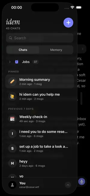 idem — personal AI agent screenshot 1