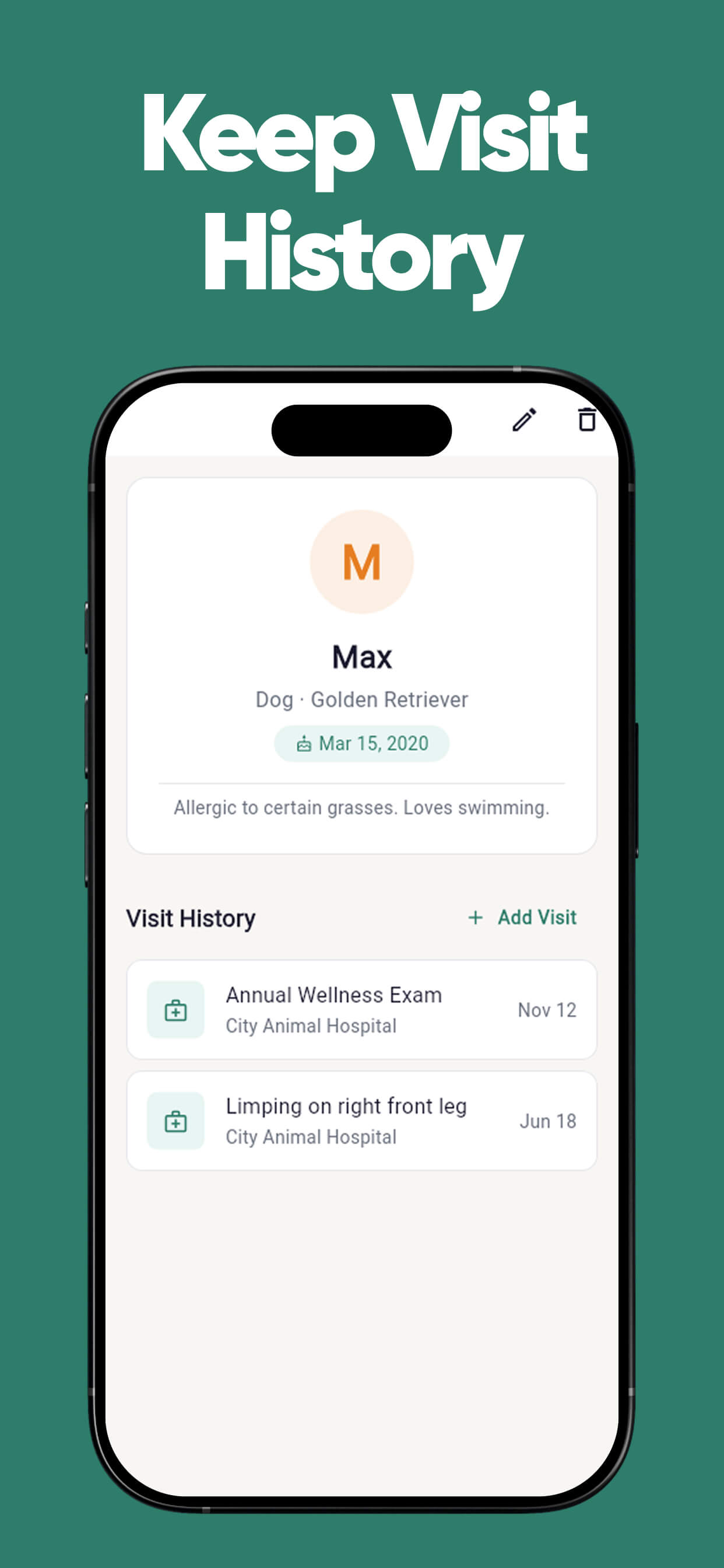 Veterinary: Visit Log